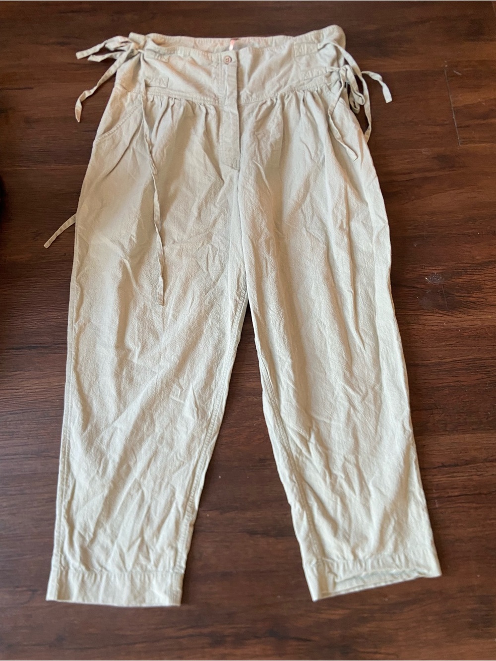 Free People Wide Leg Drawstring Waist Pants in Light Cream